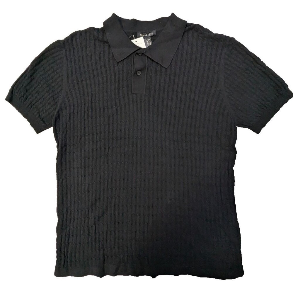 Kenneth Cole Men's XXL Knightsbridge Black Cable Knit Polo Sweater Shirt NWT